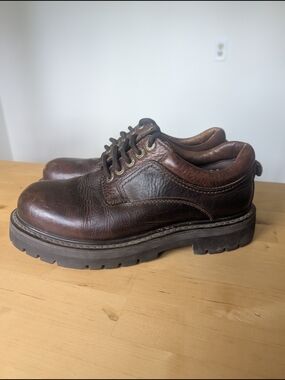 New Terrain Men's Brown Leather Chunky Oxford Rugged Lace-Up Shoes